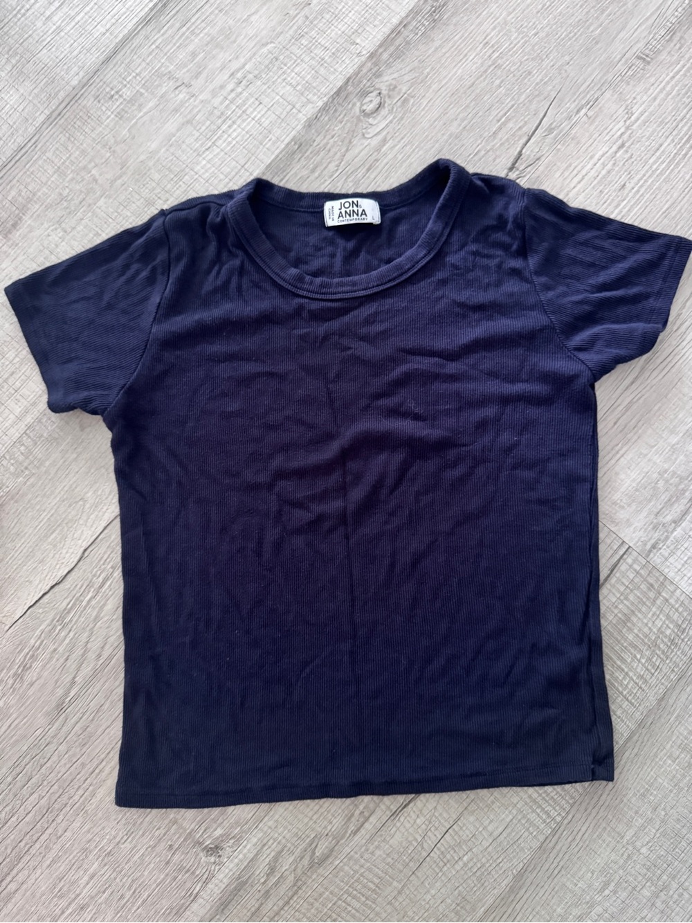 Jon & Anna Contemporary Dark Navy Ribbed Short Sleeve Top Size L